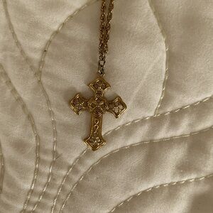 Vintage Costume Jewelry Gold Cross Necklace